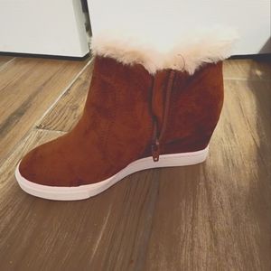 NEW! A.N.A. Wedge Suede Memory Foam Brown Booties - Size 6.5
